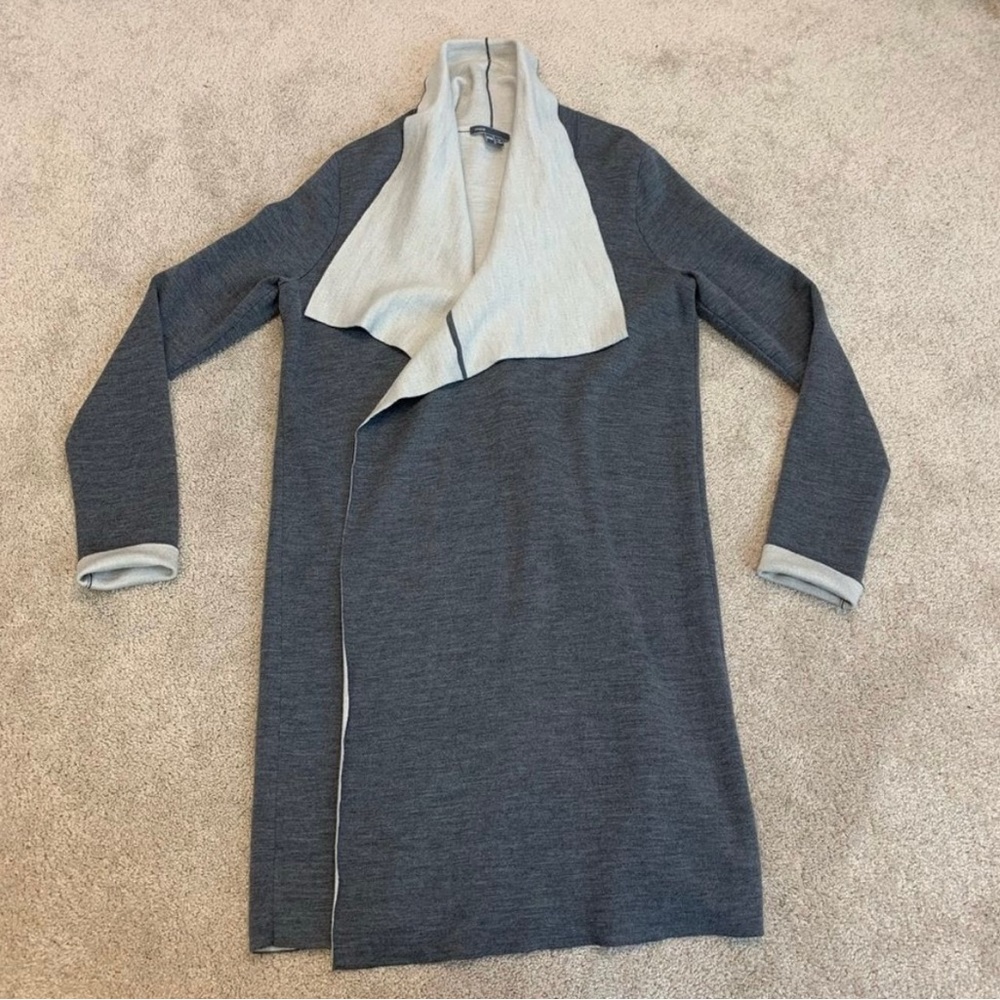 VINCE GREY MERINO WOOL BLEND TWO
TONE DRAPE OPEN CARDIGAN SWEATER COAT size M